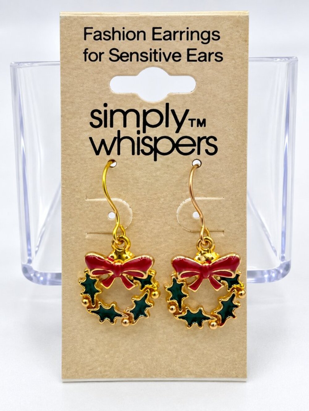 NWT Simply Whispers Christmas Wreath Earrings Sensitive Ears